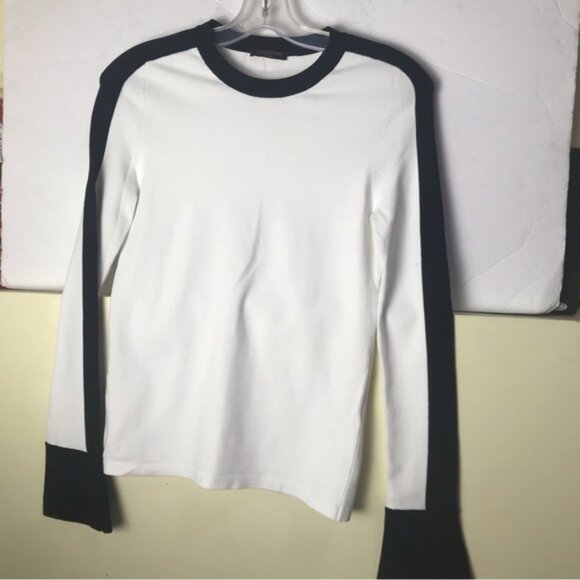 Louis Vuitton NEW Sweater Top Flare Sleeve Cuffs Uniform White Black Knit Crew S - Picture 16 of 16